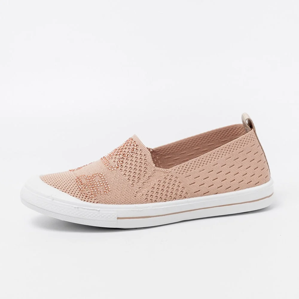 women's summer sneakers Ladies  Shoes Flat Loafers Crystal Fashion white Bling Sneakers knit Slip On Breathable Casual Shoes