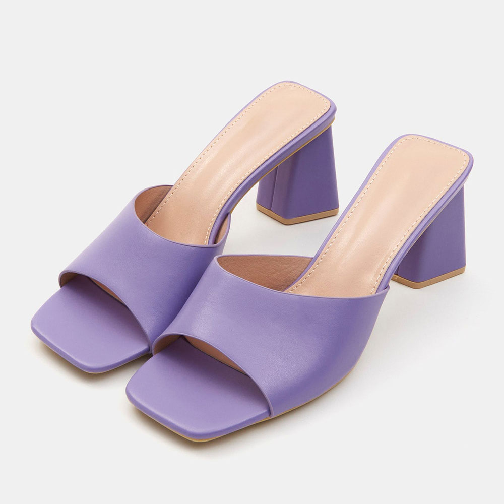 Women's Elegant Purple Square Toe Slip On High Heels Sandals Nicepairs