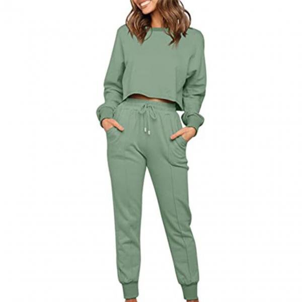 Practical Tracksuits Concise Style Cotton Two Piece Outfit Long Sleeve Crewneck With Pants - Shop Trendy Women's Fashion | TeeYours