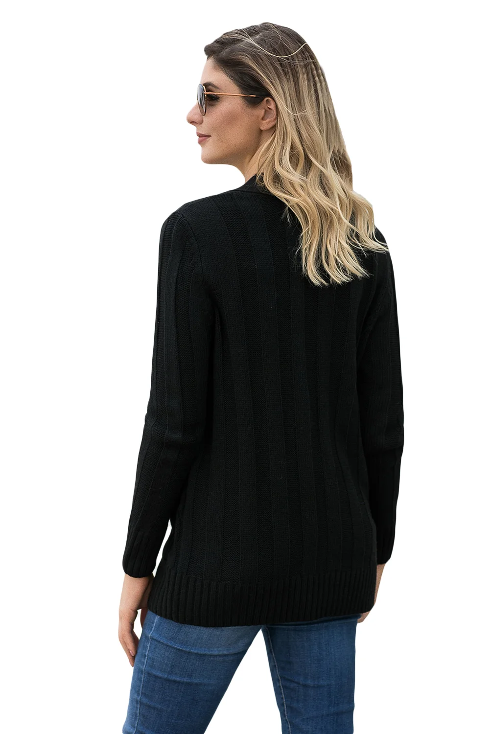 Black Wooden Button Cardigan