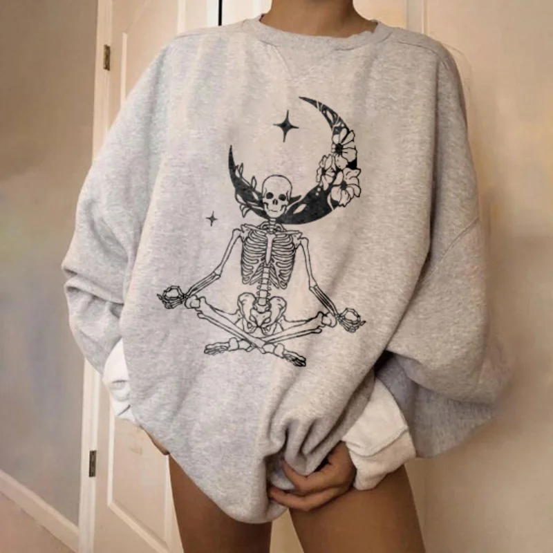   Meditating skeleton floral moon sweatshirt - Neojana
