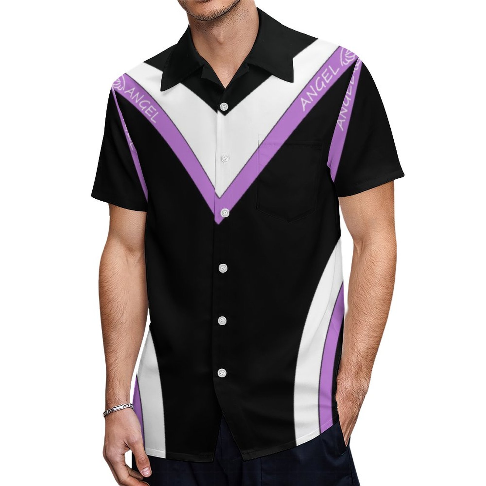 Palisade Designs Angel Purple Ribbon Flow Hawaiian Shirt Mens Button Down Tropical Hawaii Beach Shirts