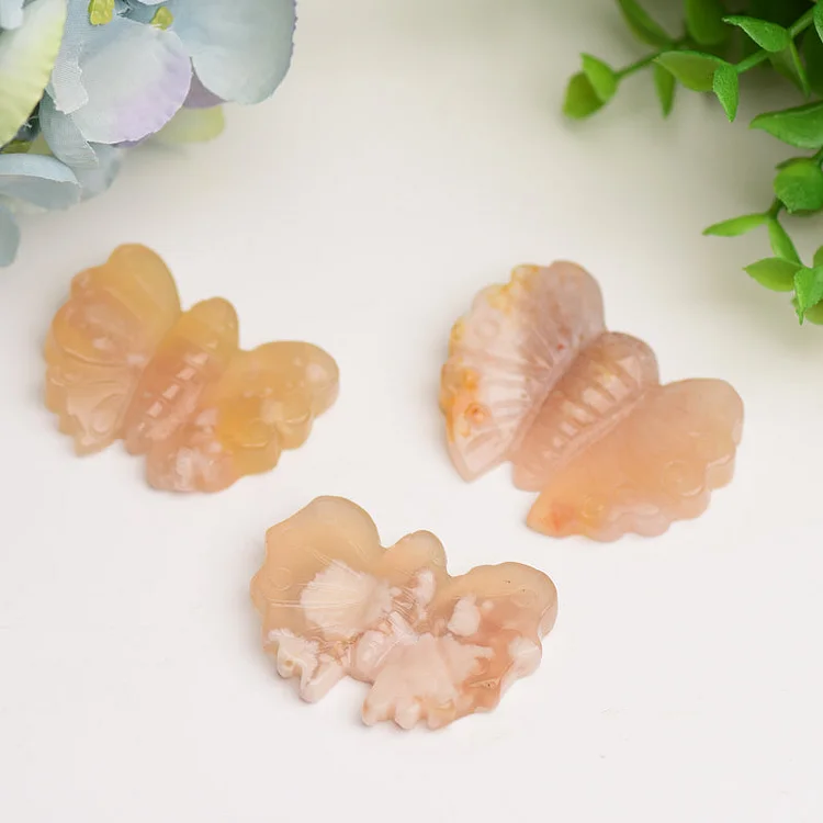 1.9" Flower Agate Butterfly Crystal Carving Animals Bulk Crystal