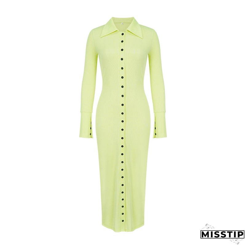 Sexy Button Long-Sleeved Midi Dresses For Women
