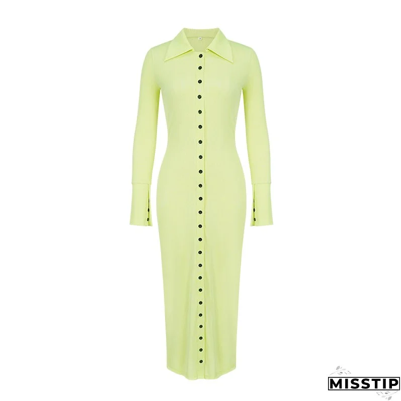 Sexy Button Long-Sleeved Midi Dresses For Women