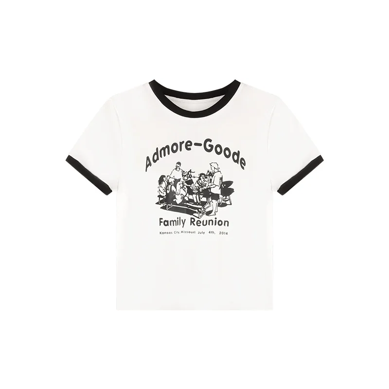 Uveng Uveng And Spicy Wind Letter Print T-Shirt Female 2024 Summer Slim Slim Short Color Round Collar Short-Sleeved Student Jacket