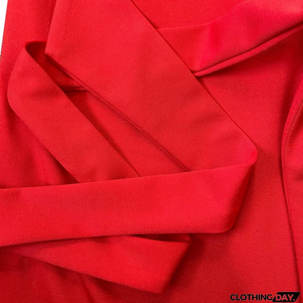 Fall Professional Red Long Sleeve Knotted Blazer Dress