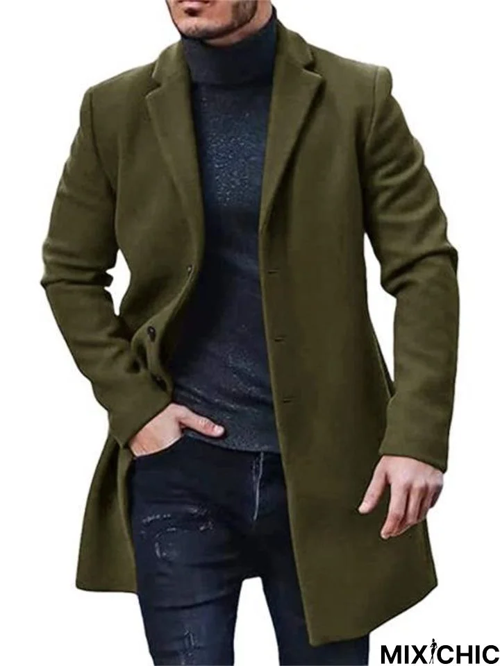 Single-Breasted Solid Color Lapel Men's Coat