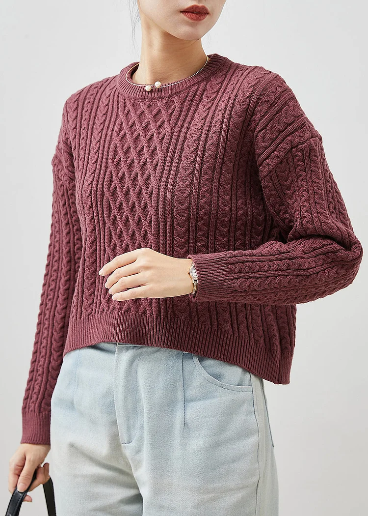Bohemian Purple Chunky Oversized Cable Knit Sweater Winter