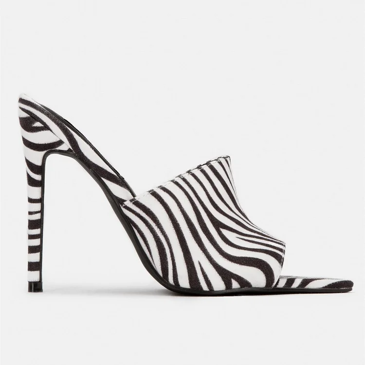 Zebra Peep Toe Stiletto Heel Mules |FSJ Shoes