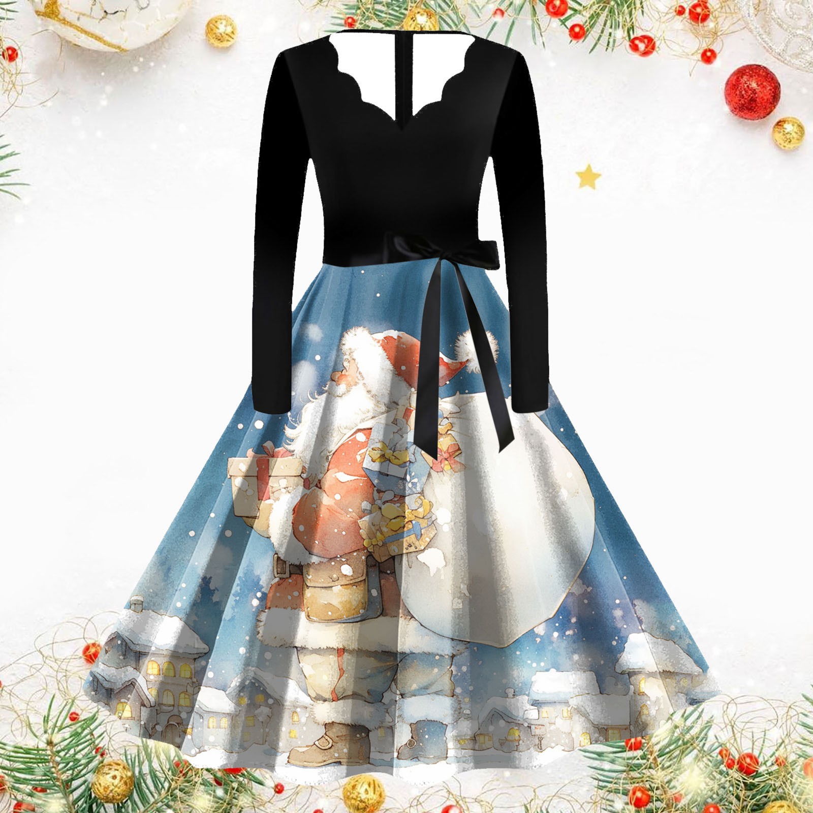 Resellerhostar 2025 Party Dresses Women'S Vintage Long Sleeve V Neck Christmas Dance Dress Creating Joyful Atmosphere Vestidos For Women Trendy