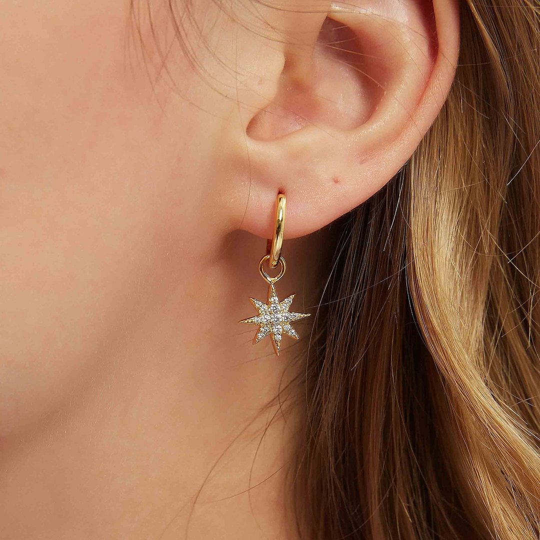 Silver Star Charm Hoops Earrings