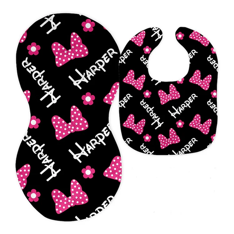 Personalized Pink Bows Bib and Burp Cloth Set|Set12
