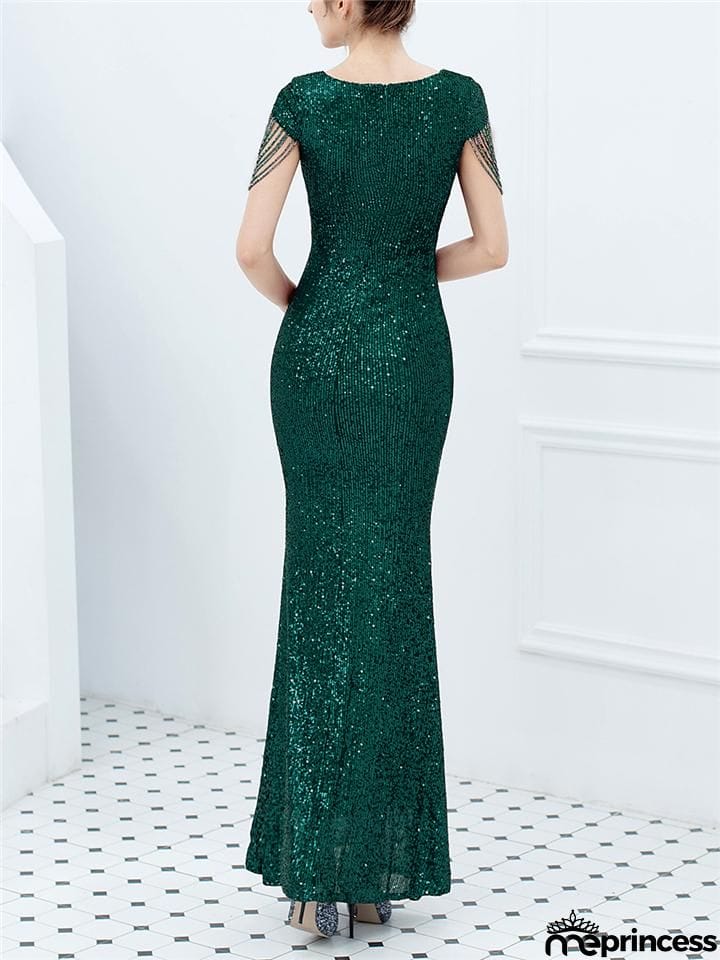 Stunning Sequined V Neck Mermaid Dinner Dresses for Ladies
