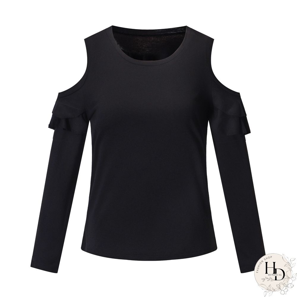 Crew Neck Regular Fit Casual Frill Sleeve Tops