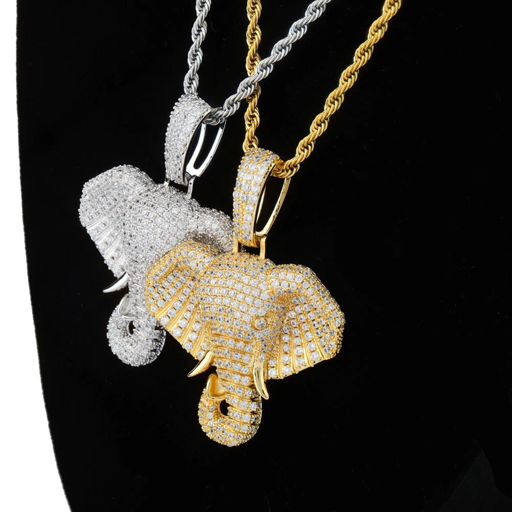 Iced Elephant Pendant Necklace (24 inches)