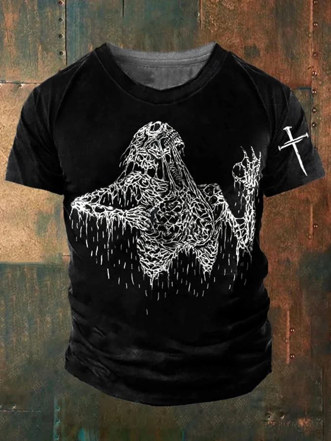 Men'S Vintage Skull Art Print Shirt