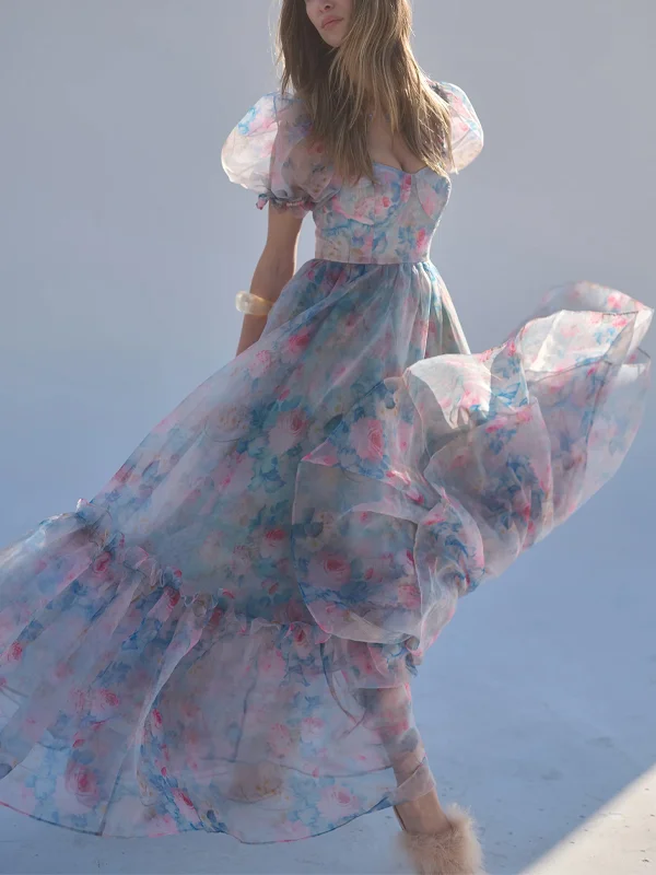 Printed Chiffon Vacation Maxi Dress
