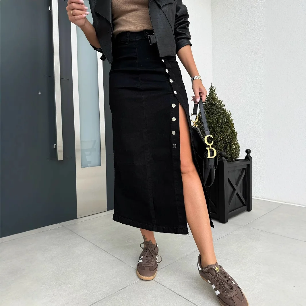 Womens' Irregular Split Denim Skirt High Waist Slim Hip Skirt