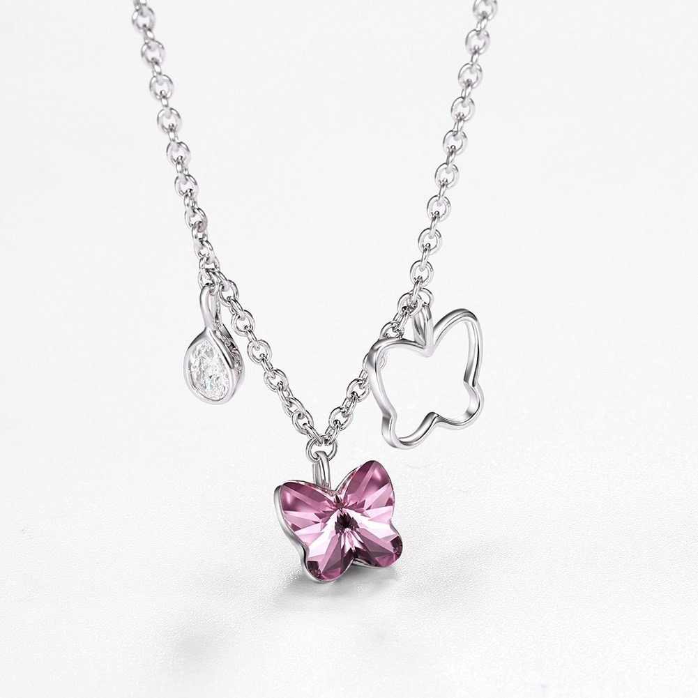 Crystal  Butterfly Stack Fashion Strap Pendant Necklace
