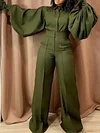 Stylish Pleated Lapel Long Sleeves Jumpsuit
