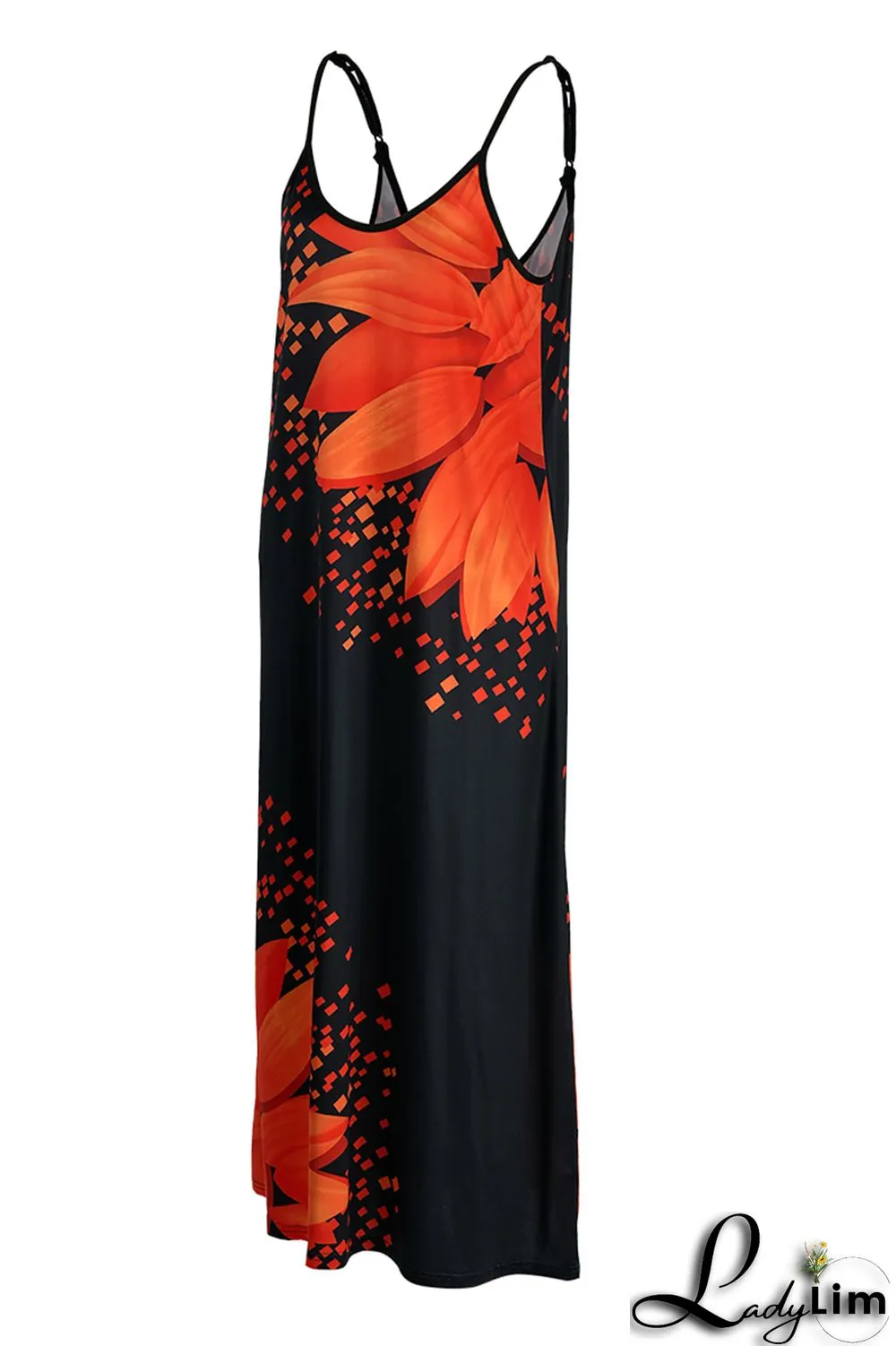 Yellow Fashion Sexy Print Backless Spaghetti Strap Long Dress