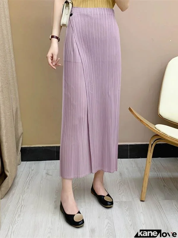 Column Irregularity Pleated Solid Color Casual Pants Bottoms