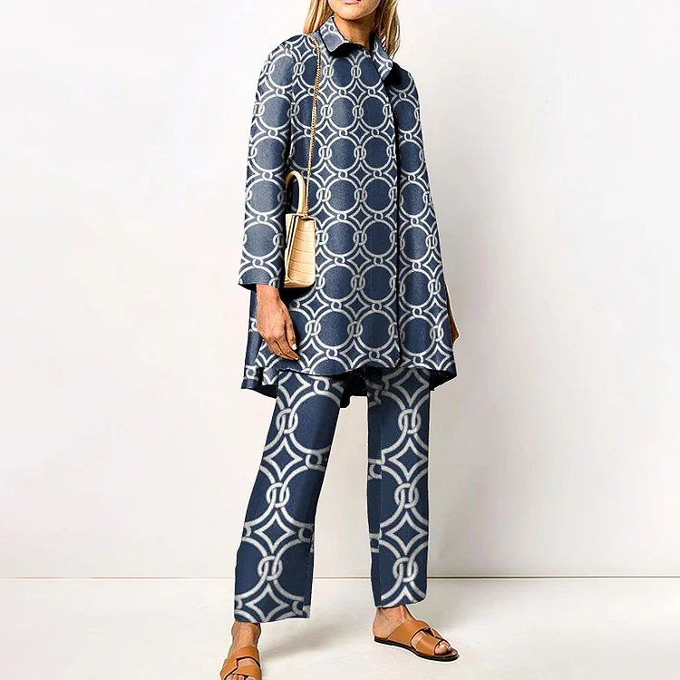 Chain Print Long Sleeve Two Piece Set