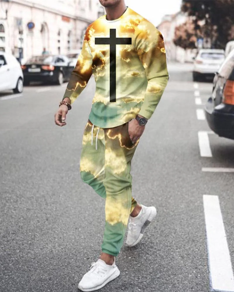 Men's Casual Cross Printing Long-sleeved Suit