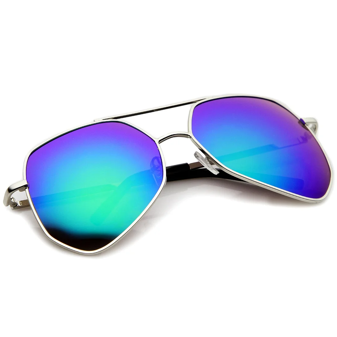 Modern Hexagonal Geometric Metal Crossbar Mirror Lens Aviator glasses 60mm