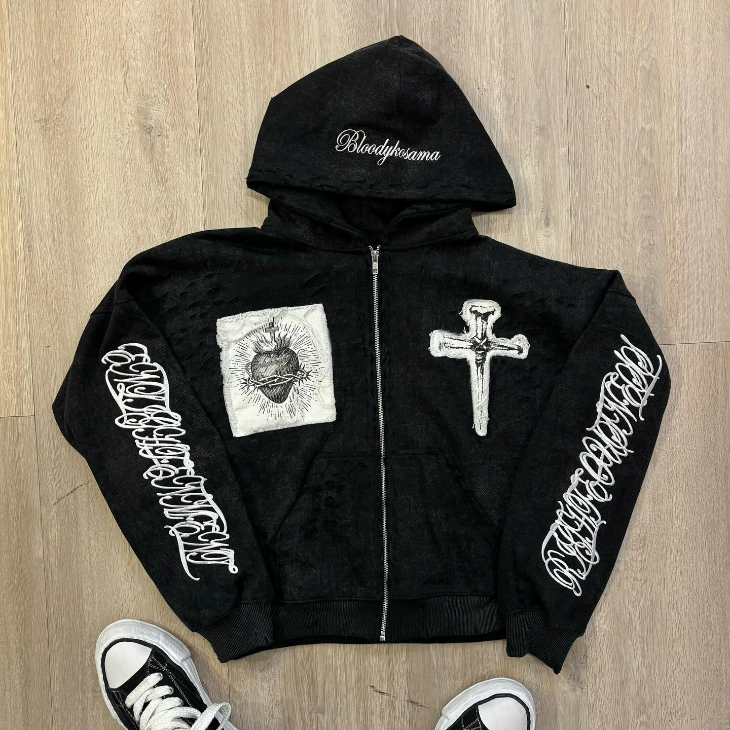 sacred patch zip-up hoodie