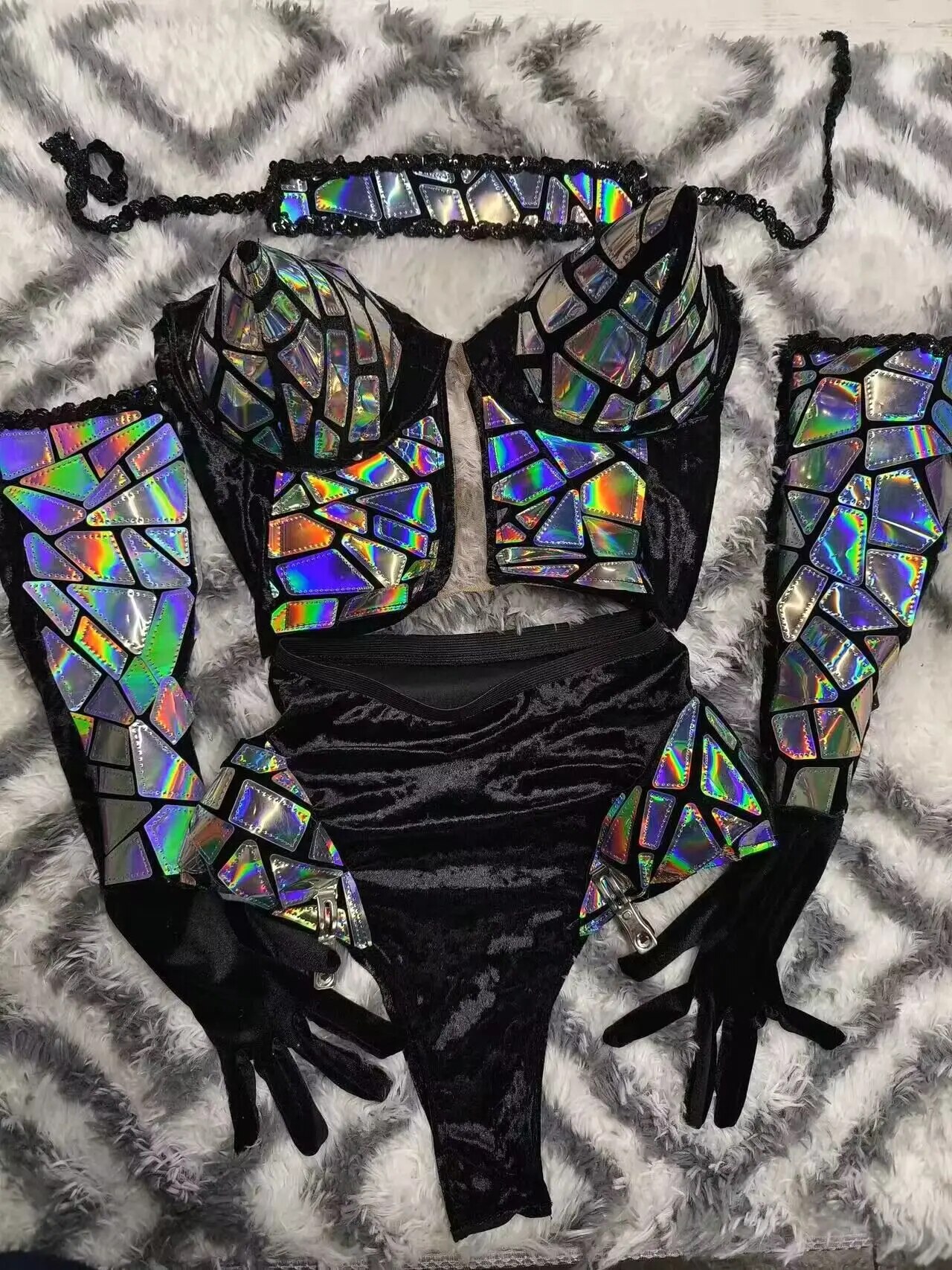 VCSHOES Reflective Sequins Bodysuit Sets Nightclub Outfit Dance Costume Stage Wear Dancer Performance Cloth Singer Party Show