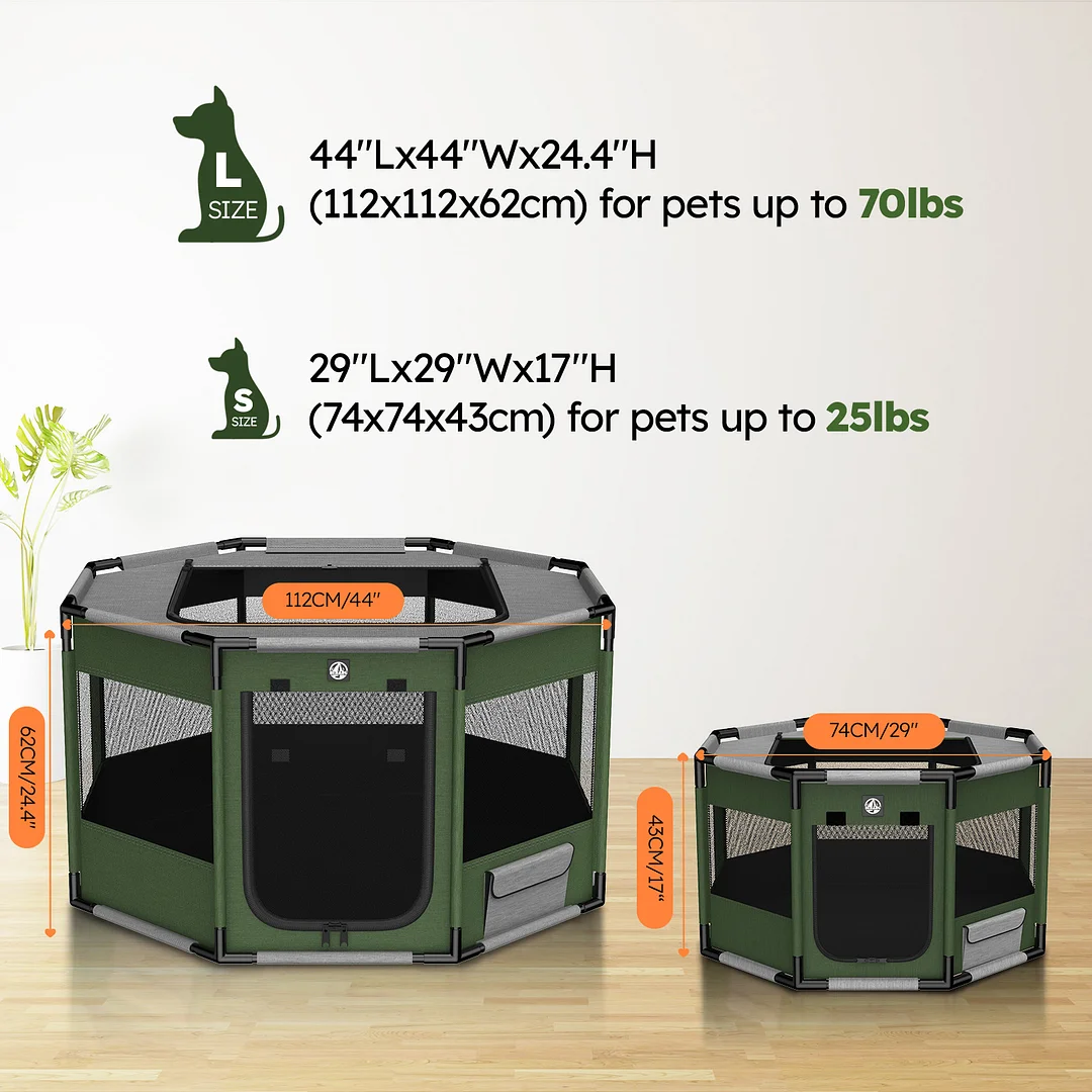 BEBANG Dog Playpen Indoor/Outdoor, Stable PVC & Oxford Fabric, Breathable Mesh, Puppy Playpens Pet Exercise for Small/Large Dogs, Cats, Rabbits, Hamsters (S)