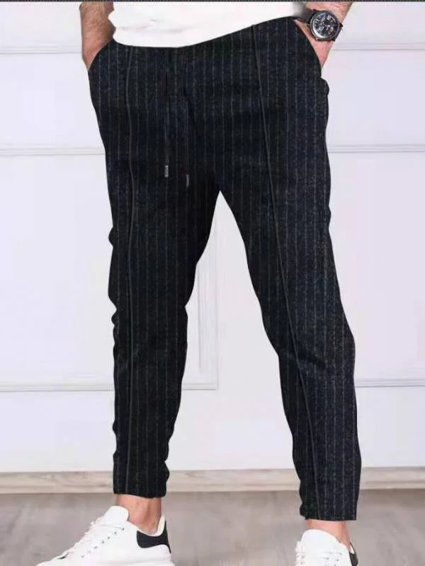 Men's striped lace-up casual trousers
