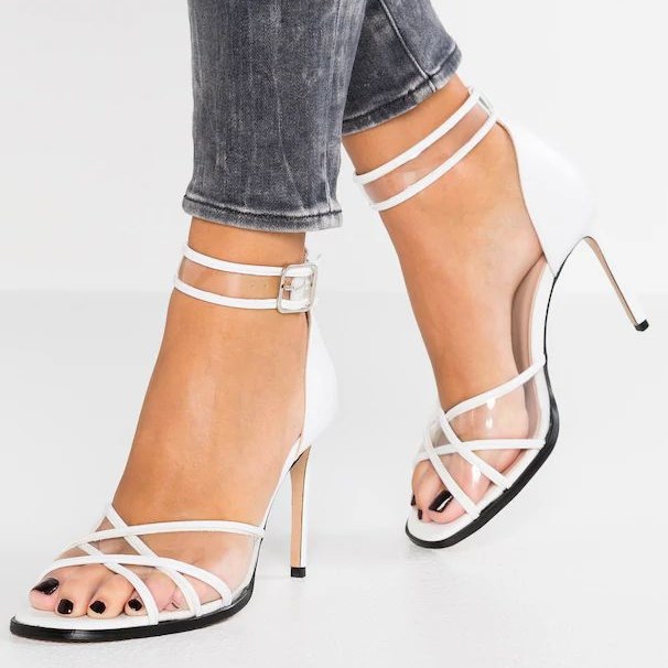 GOOSHOE Clear PVC White Ankle Strap Stiletto Sandals