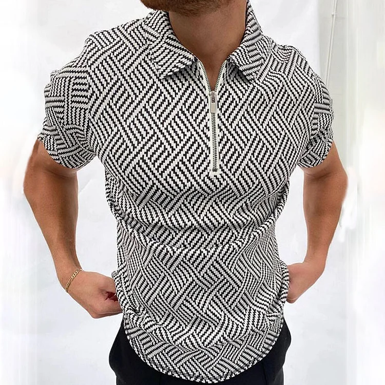 BrosWear Men's Dark Pattern Casual Short Sleeve Polo Shirt
