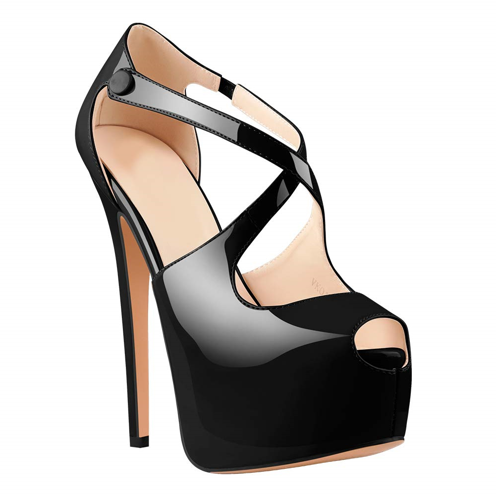 160mm Women's Platform Peep Toe Stiletto Ankle Crisscross Strap High Heeled Sandals-vocosishoes
