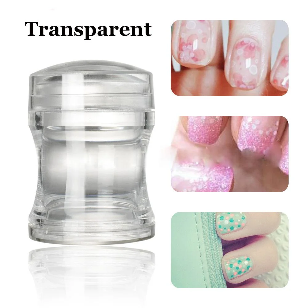 Mirror Nail Stamper Clear Silicone Head Manicure Scraper Polish Transfer Template Kits with Cap Nail Art Stamping Plate