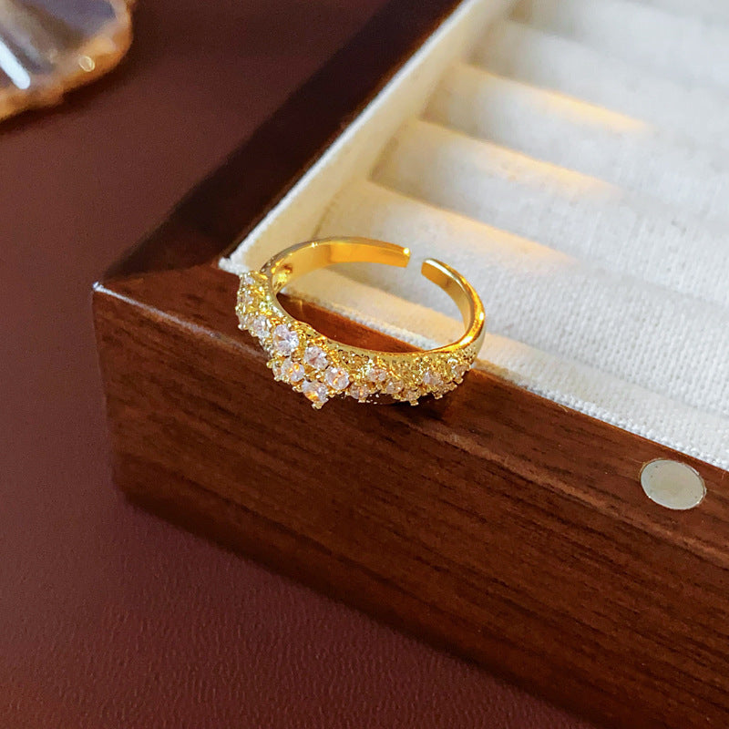 Women Luxurious Round Ellipse Star Wave Flower Geometric Copper Zircon Inlay Rings