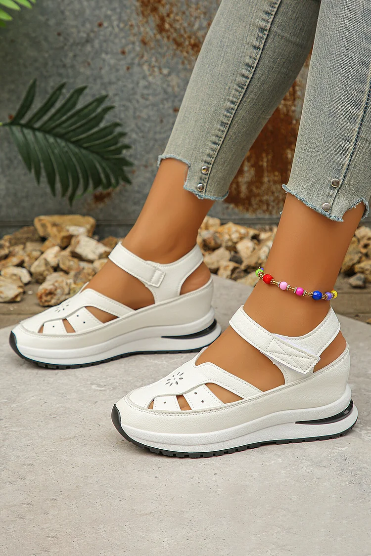 Hollow Out Patchwork Round Toe Casual Wedge Sandals