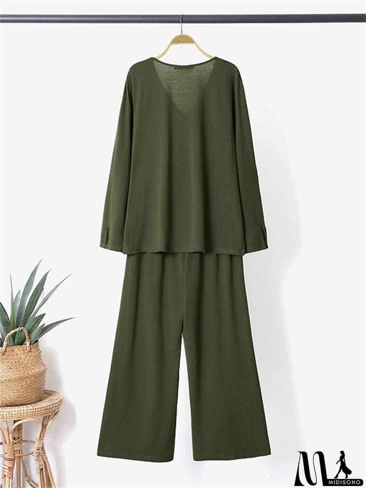 MidiSono - Women's Loose Comfy Long Sleeve 2-Piece Sets