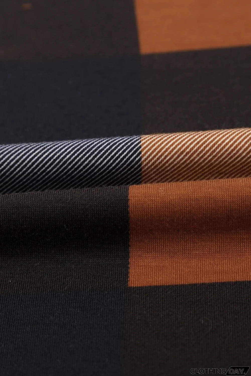 Contrast Plaid V Neck Long Sleeve Top