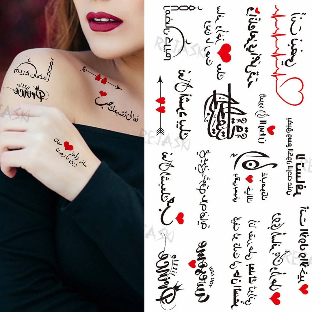 Minimalist Letter Temporary Tattoo For Children Women Small Word Tattoos Sticker Black Endless Heart Fake Tatoos Chains Clavicle