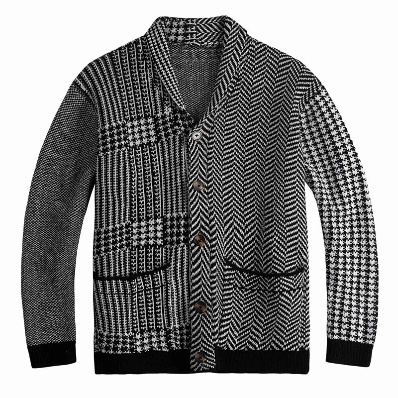 Men's Jacquard Contrast Knit Cardigan-Compassnice®