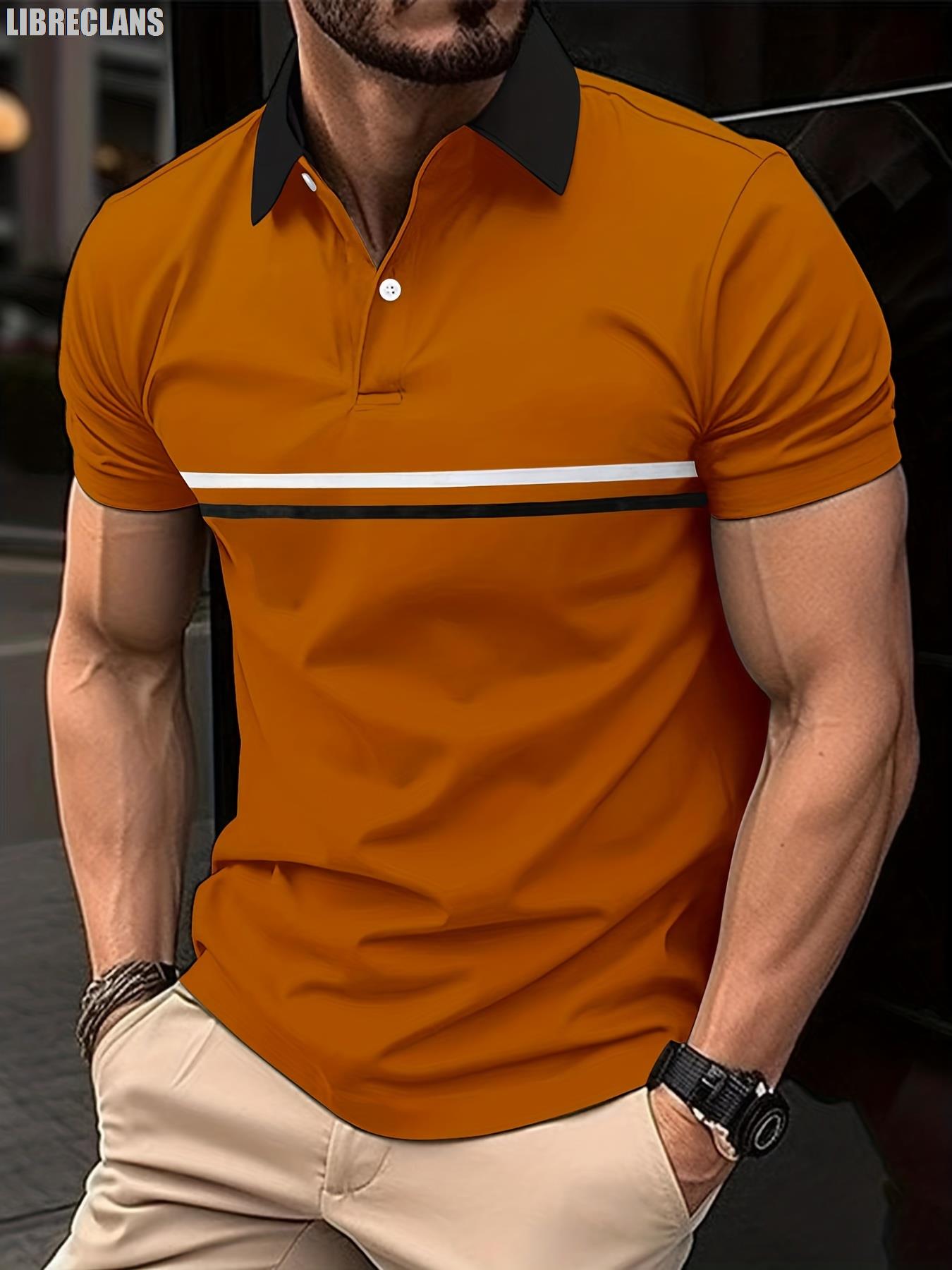 Personaltender men costume adult White Striped Polo Shirt Men Fashion Button Down Lapel Tops 2024 Summer Casual Body-Shaping Streetwear Daily Office Men Clothing