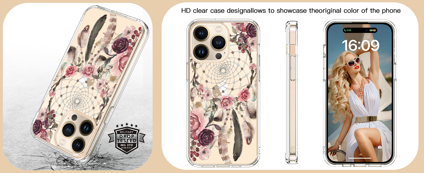 ProCaseMall iPhone 15 Pro Case Elegant Pink Blossoms