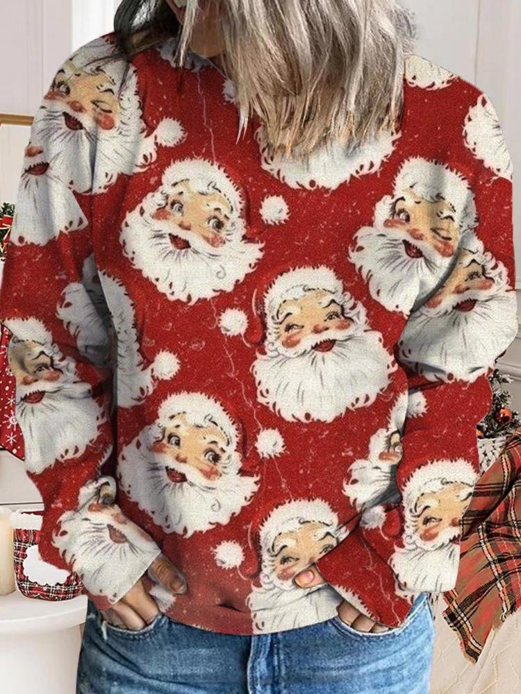 Christmas Santa Claus Round Neck Casual Sweatshirt