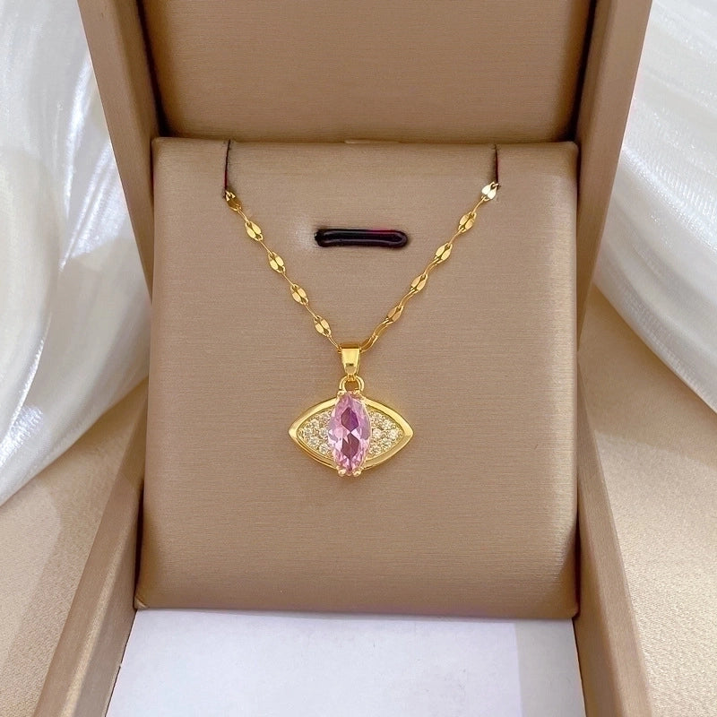 2 Pieces Fashion Heart Shape Butterfly Titanium Steel Copper Inlay Artificial Diamond Pendant Necklace