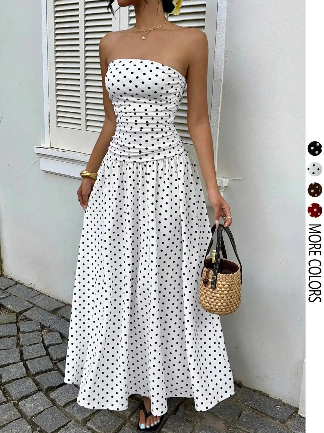 Women's Elegant Chic Fashion Polka Dot Strapless Dress, Stylish Sleeveless Maxi Dress for Parties and Casual Wear Womenswear, Elegant Evening Dress, Formal Dress