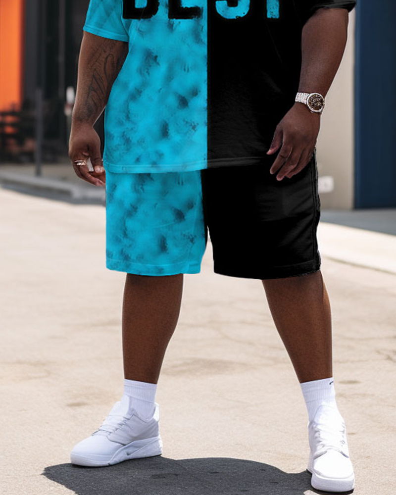 Best Letter Print Large Men's Suit Shorts-Black-L